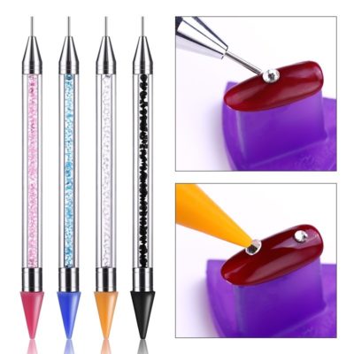 Stylo à ongles double extrémité perles de cristal poignée strass