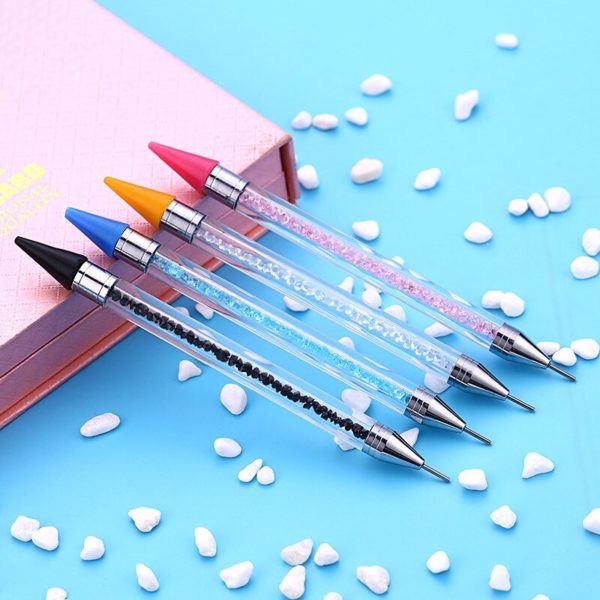 Stylo à ongles double extrémité perles de cristal poignée strass – Image 2